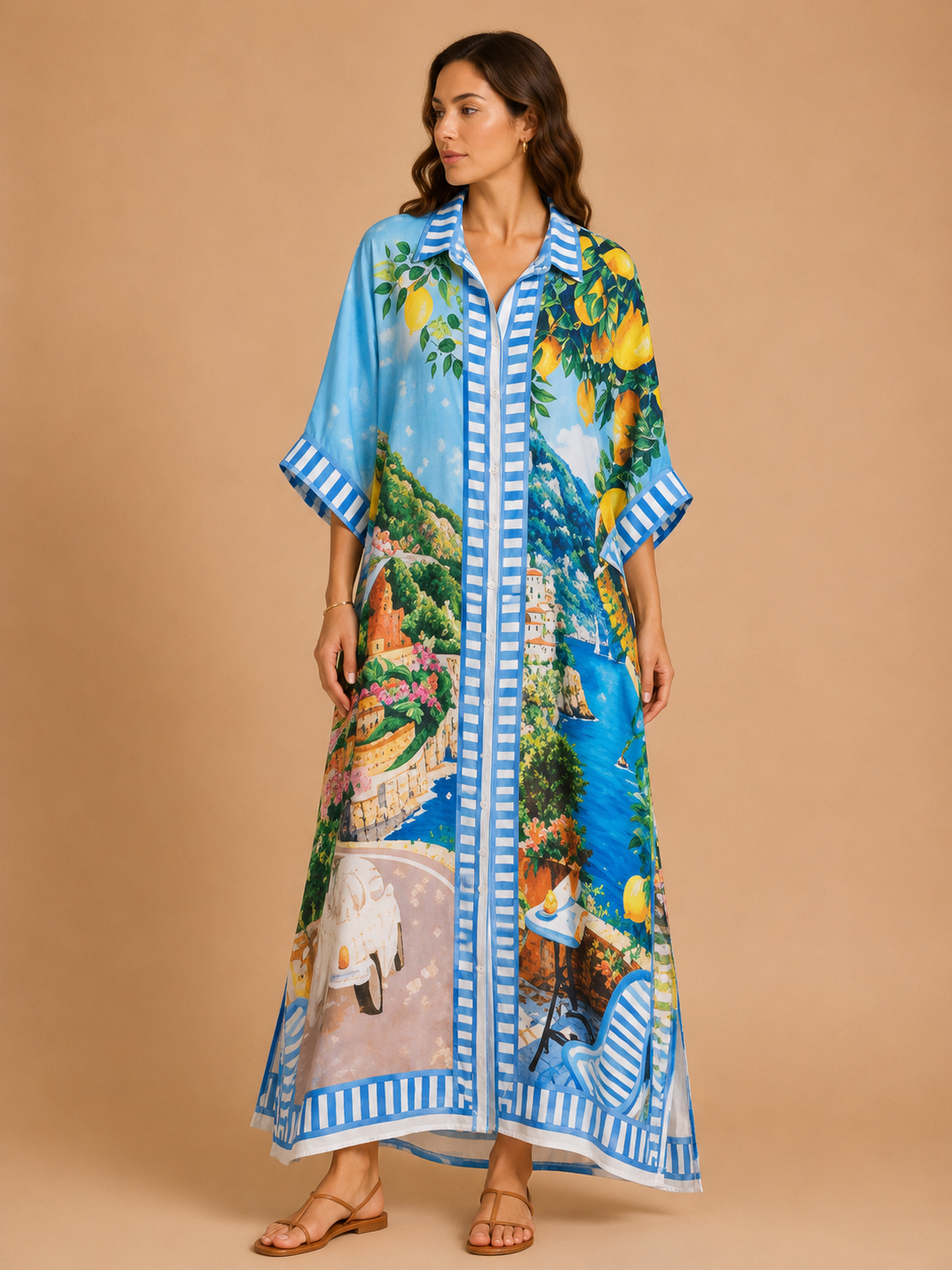 Robe chemise imprimée Méditerranée