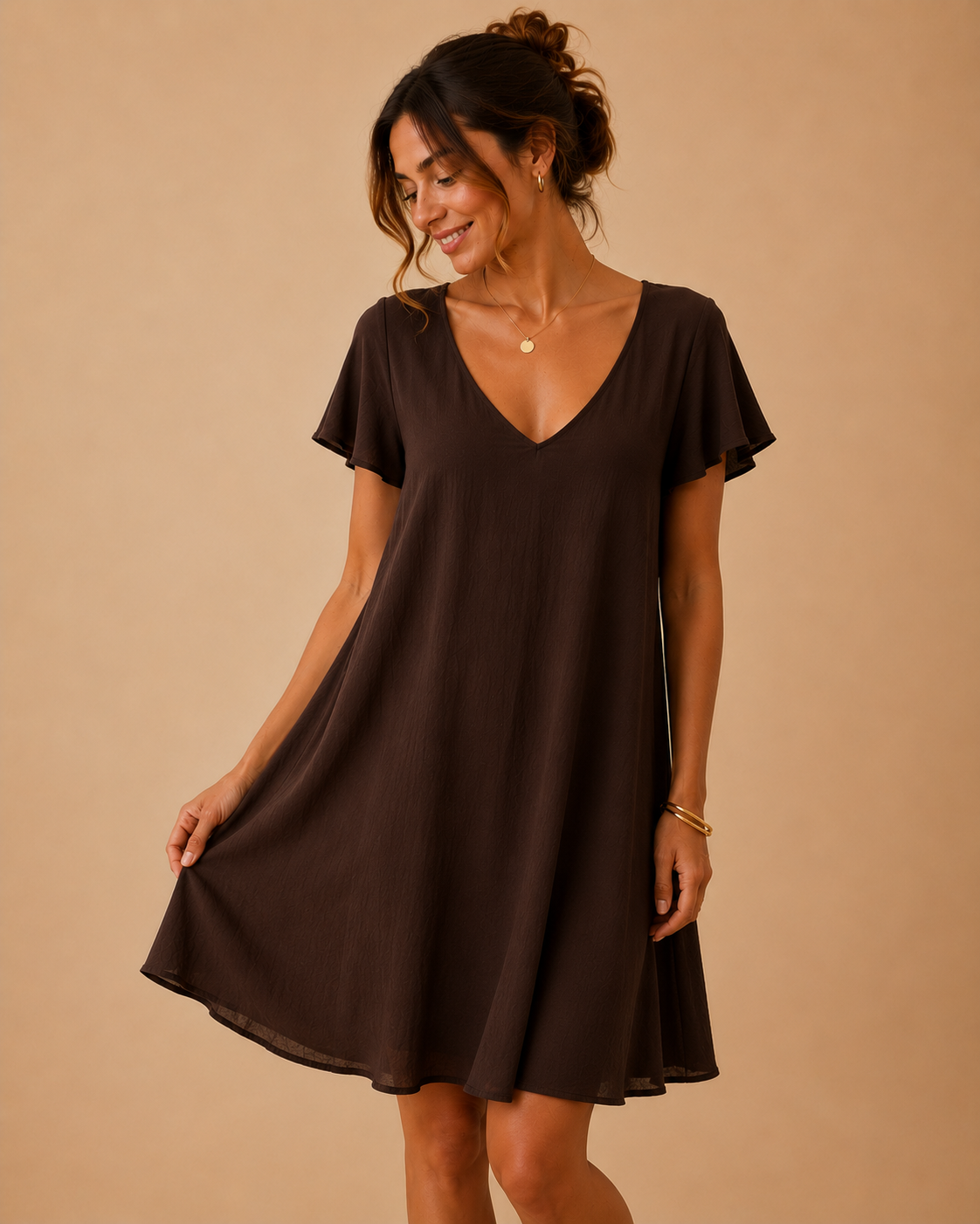 Robe manches courtes fluide évasée