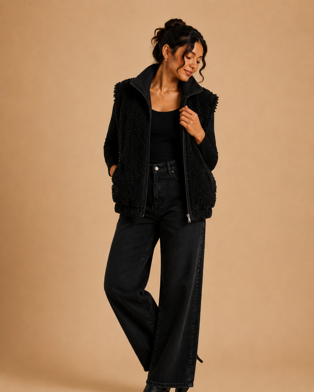 Veste sans manches fourrure agneau réversible