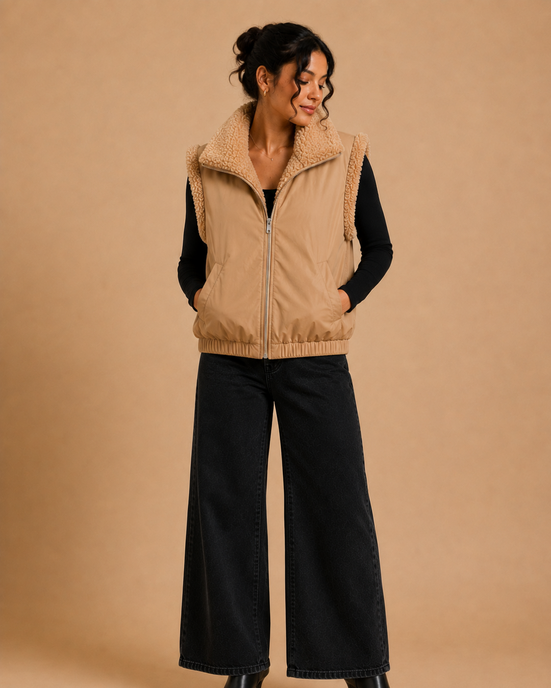 Veste sans manches fourrure agneau réversible