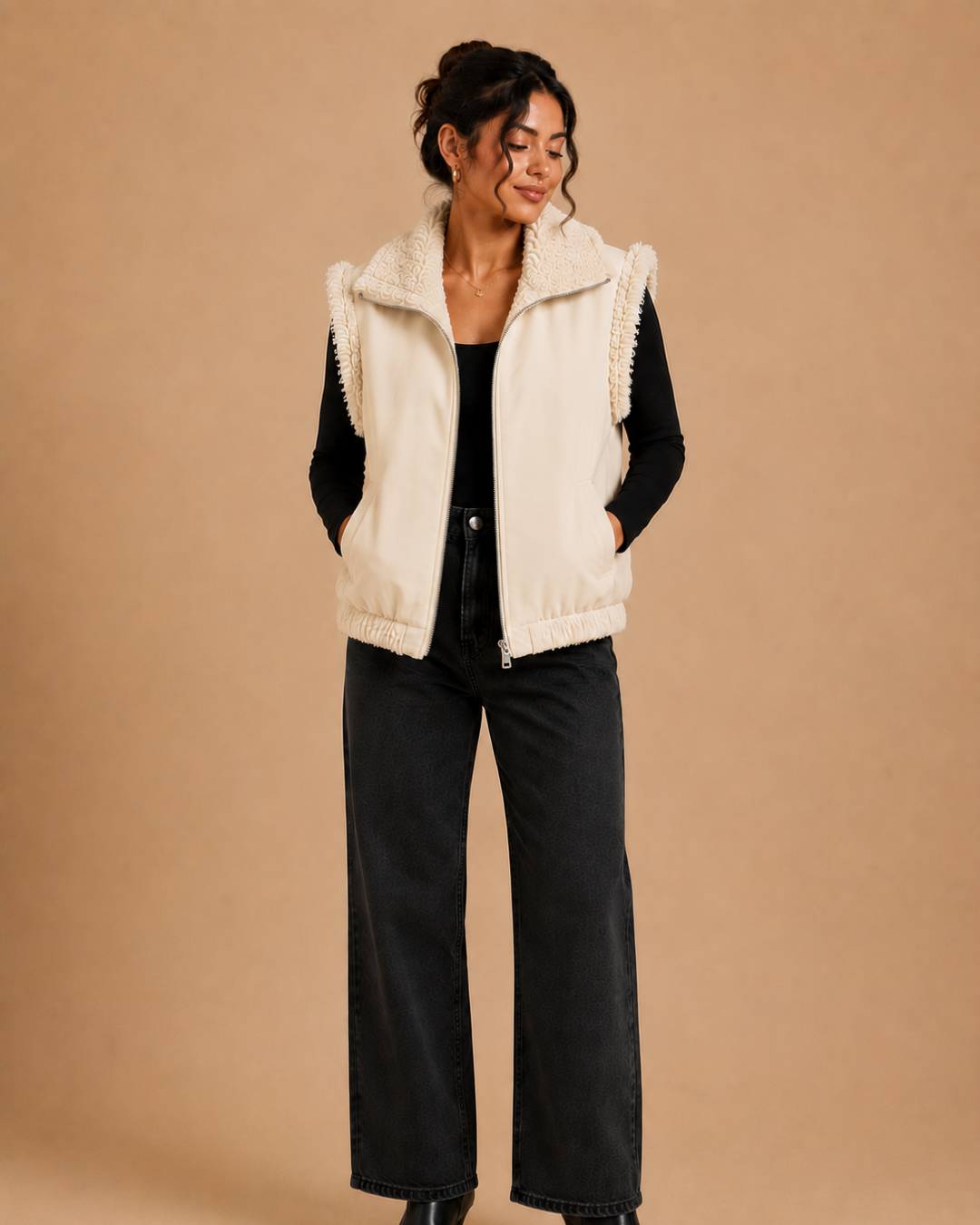 Veste sans manches fourrure agneau réversible