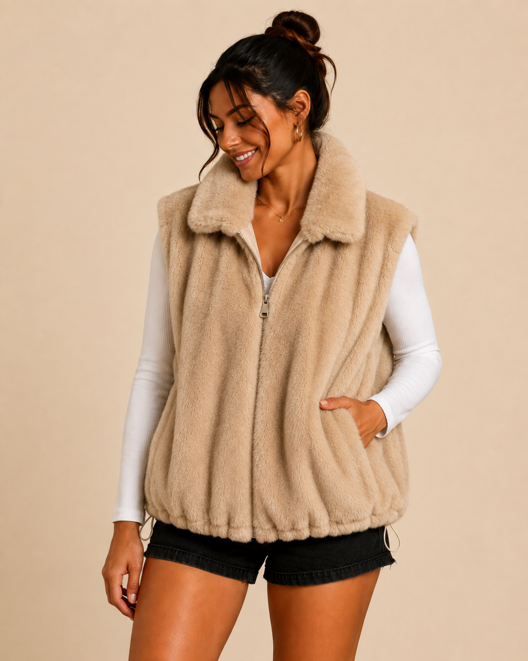 Veste sans manches en fausse fourrure texturée