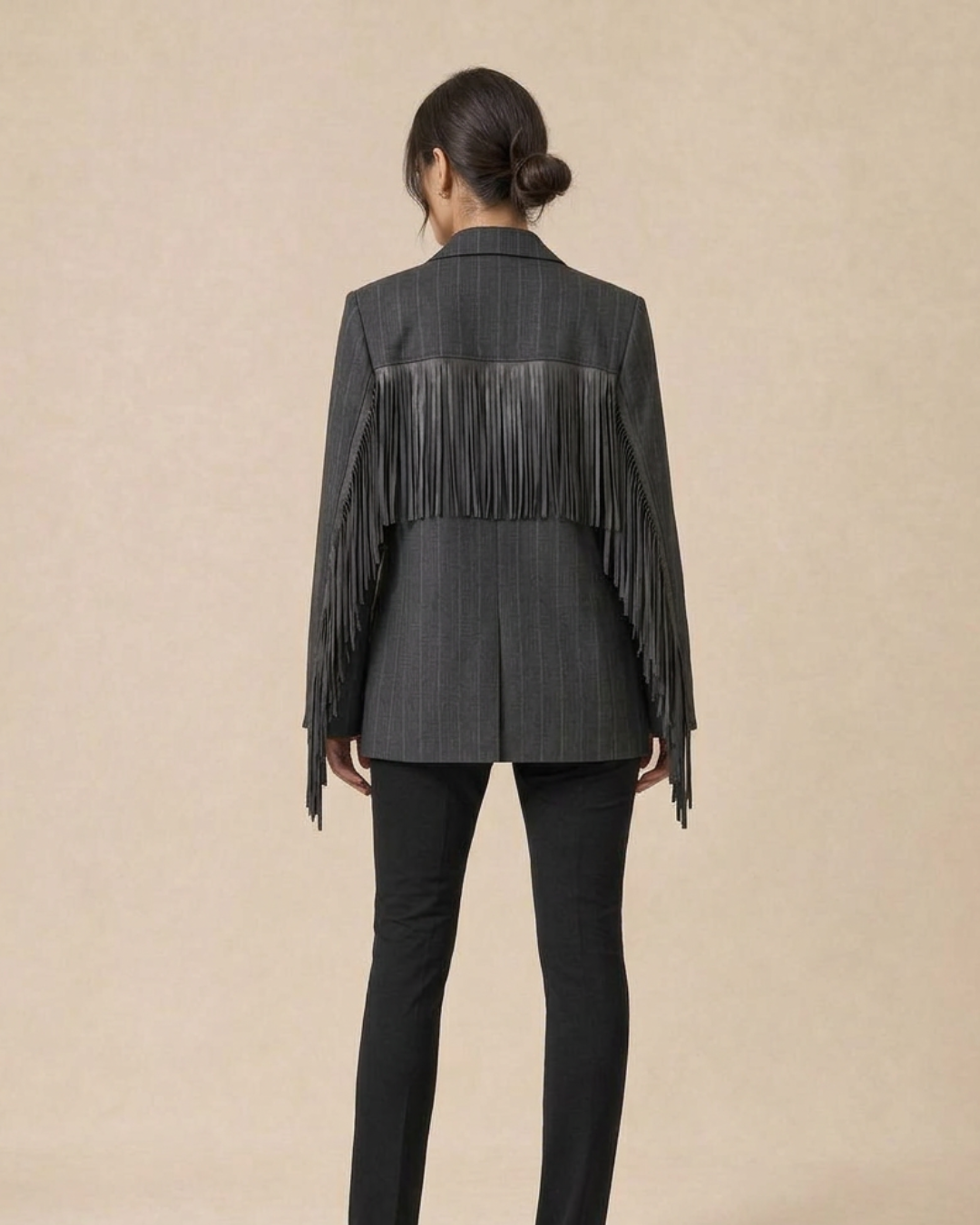 Veste blazer à franges gris, de dos