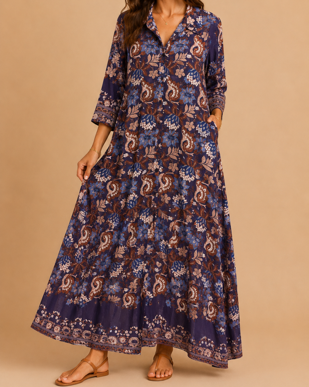Robe maxi imprimée à boutons