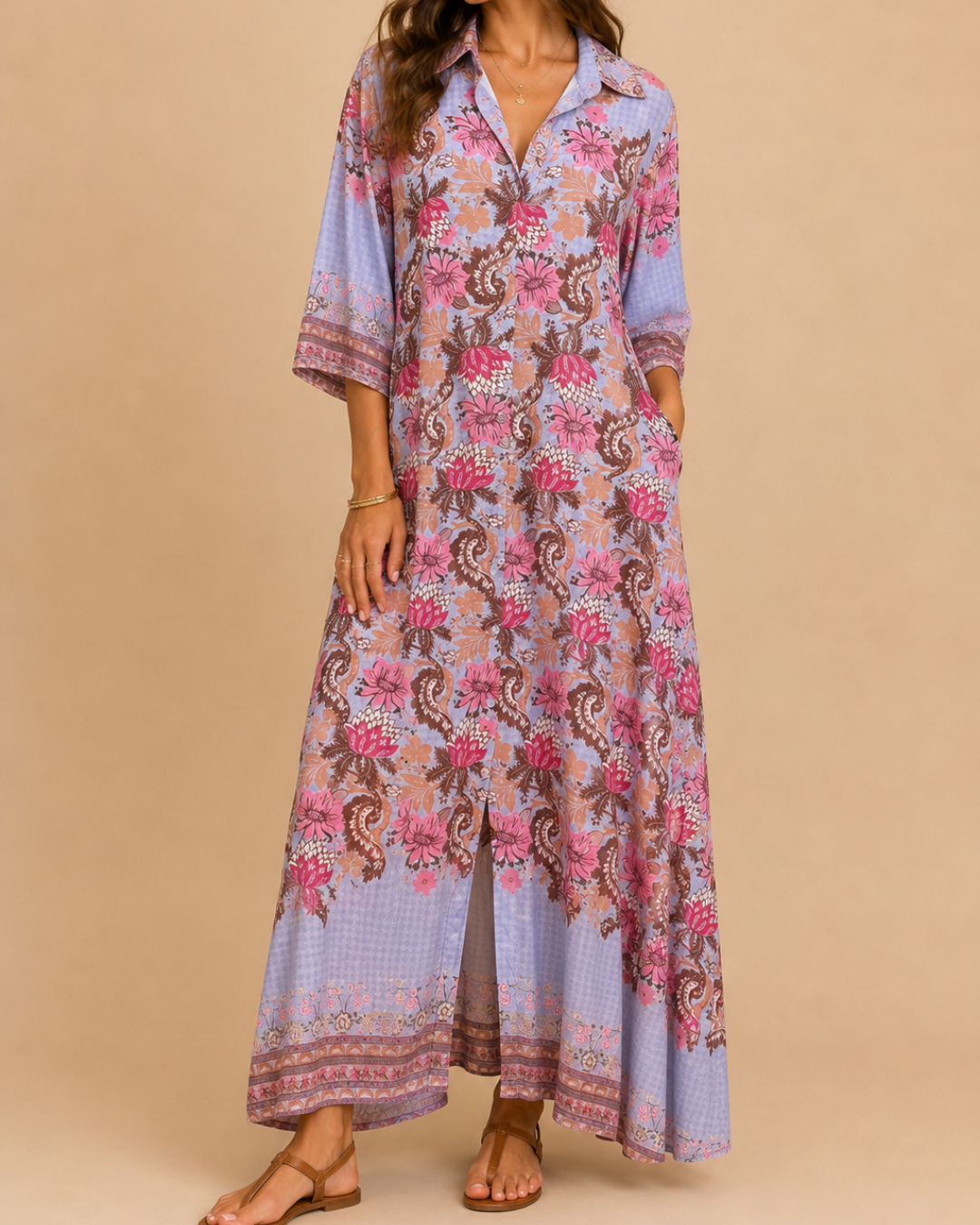 Robe maxi imprimée à boutons