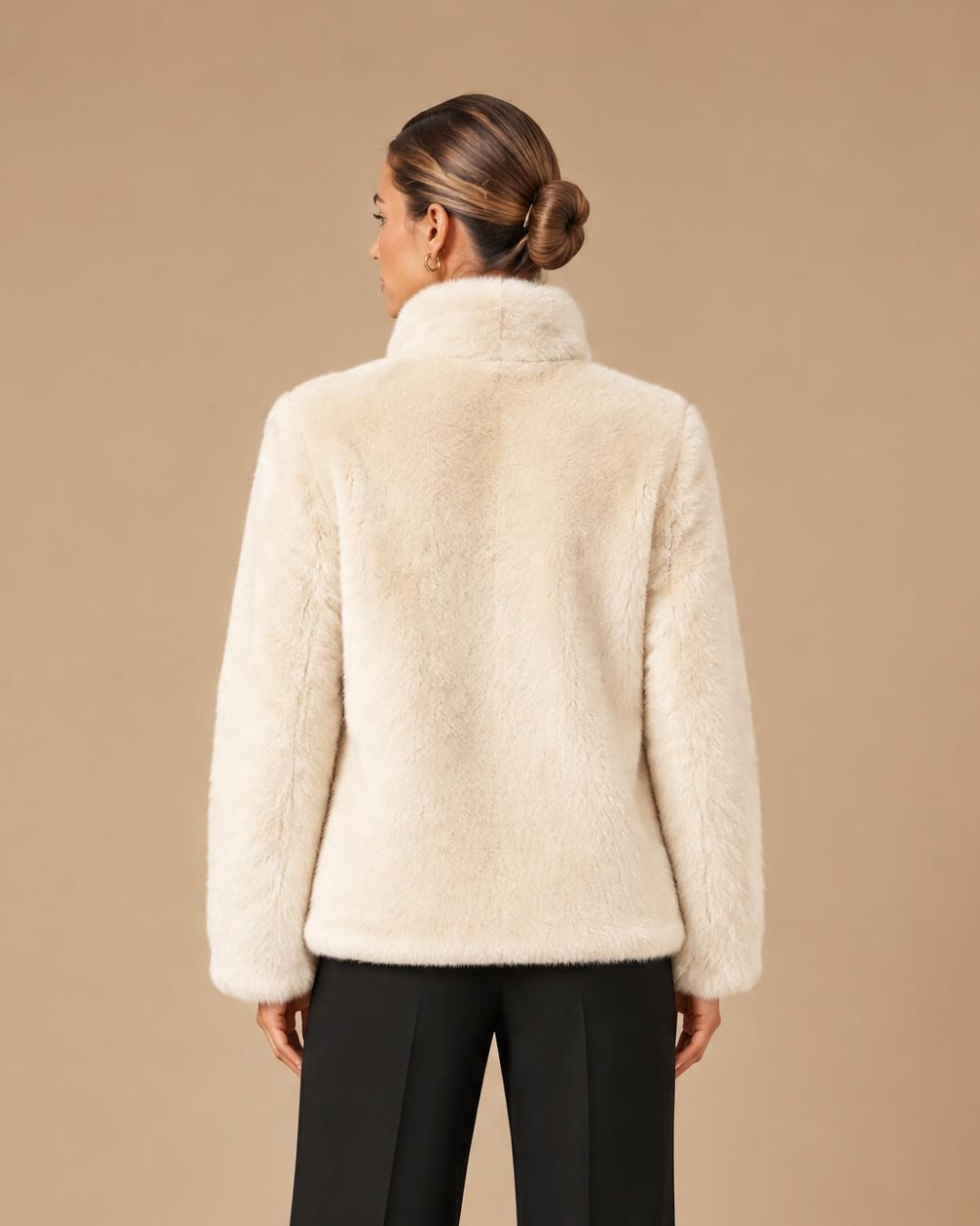 Veste fourrure réversible écru, de dos