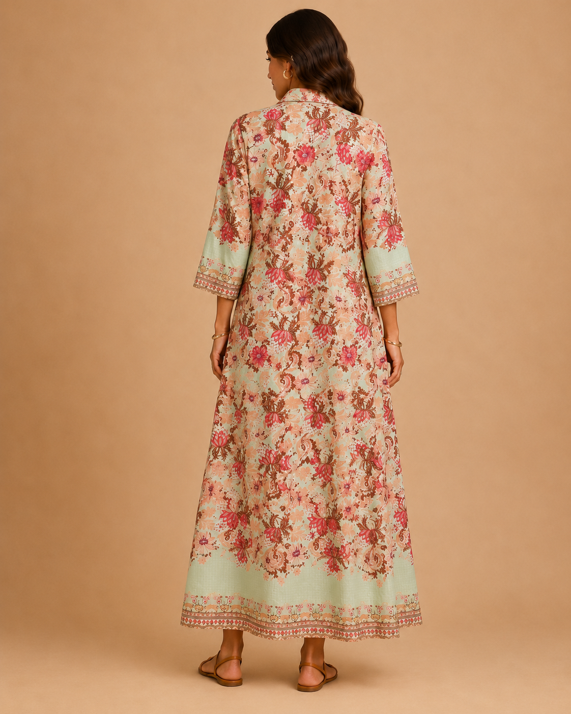 Robe maxi imprimée à boutons