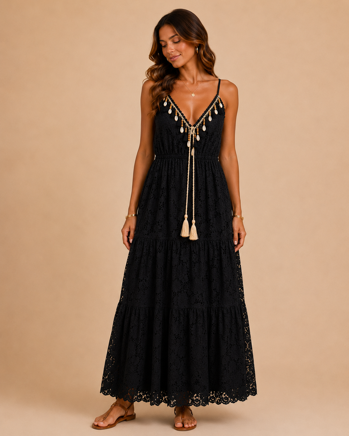 Robe longue en dentelle