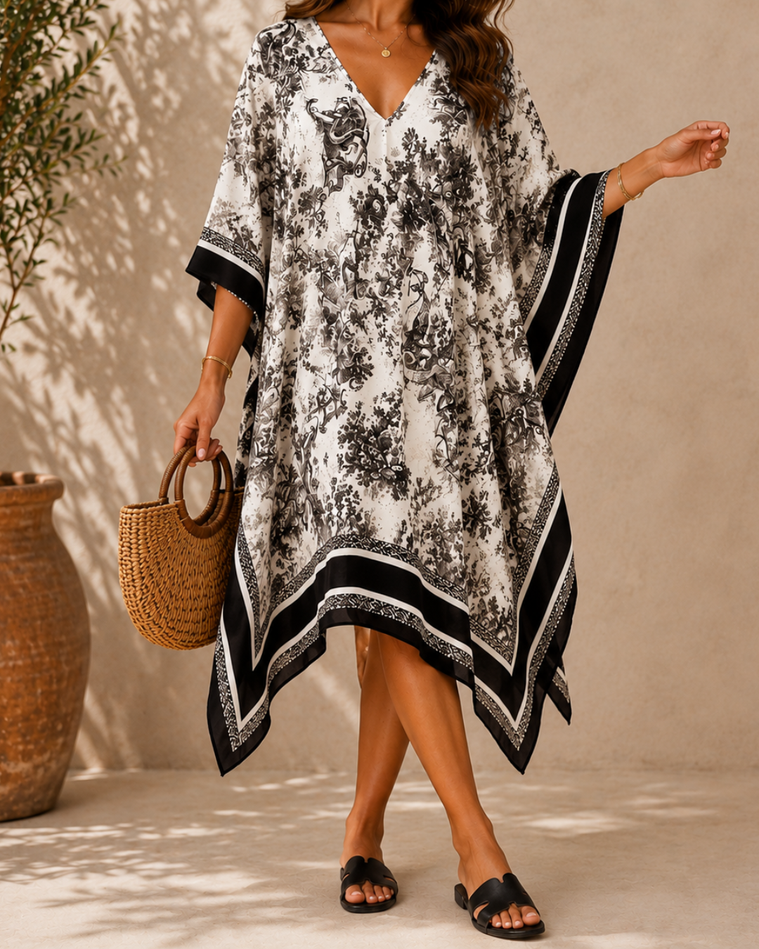 Kaftan Toile de jouy noir