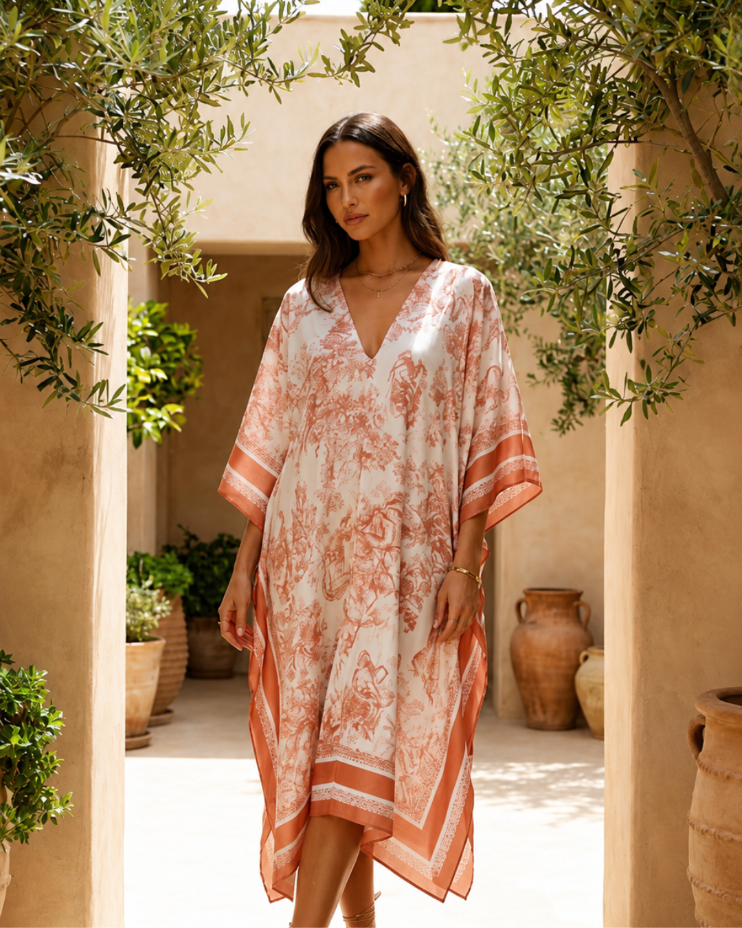 Kaftan toile de jouy rose
