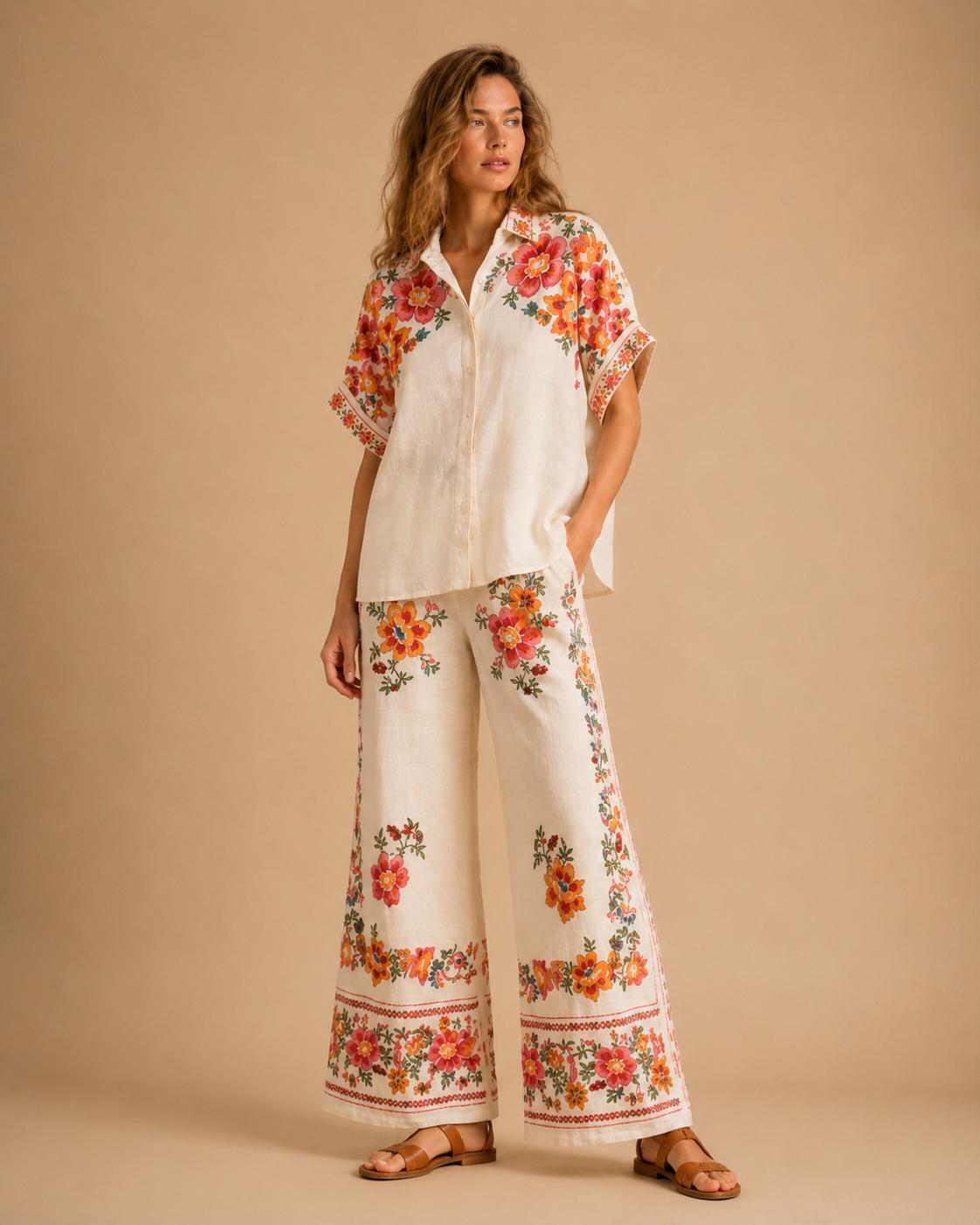 Ensemble deux pièces chemise oversize & pantalon large — imprimés artistiques