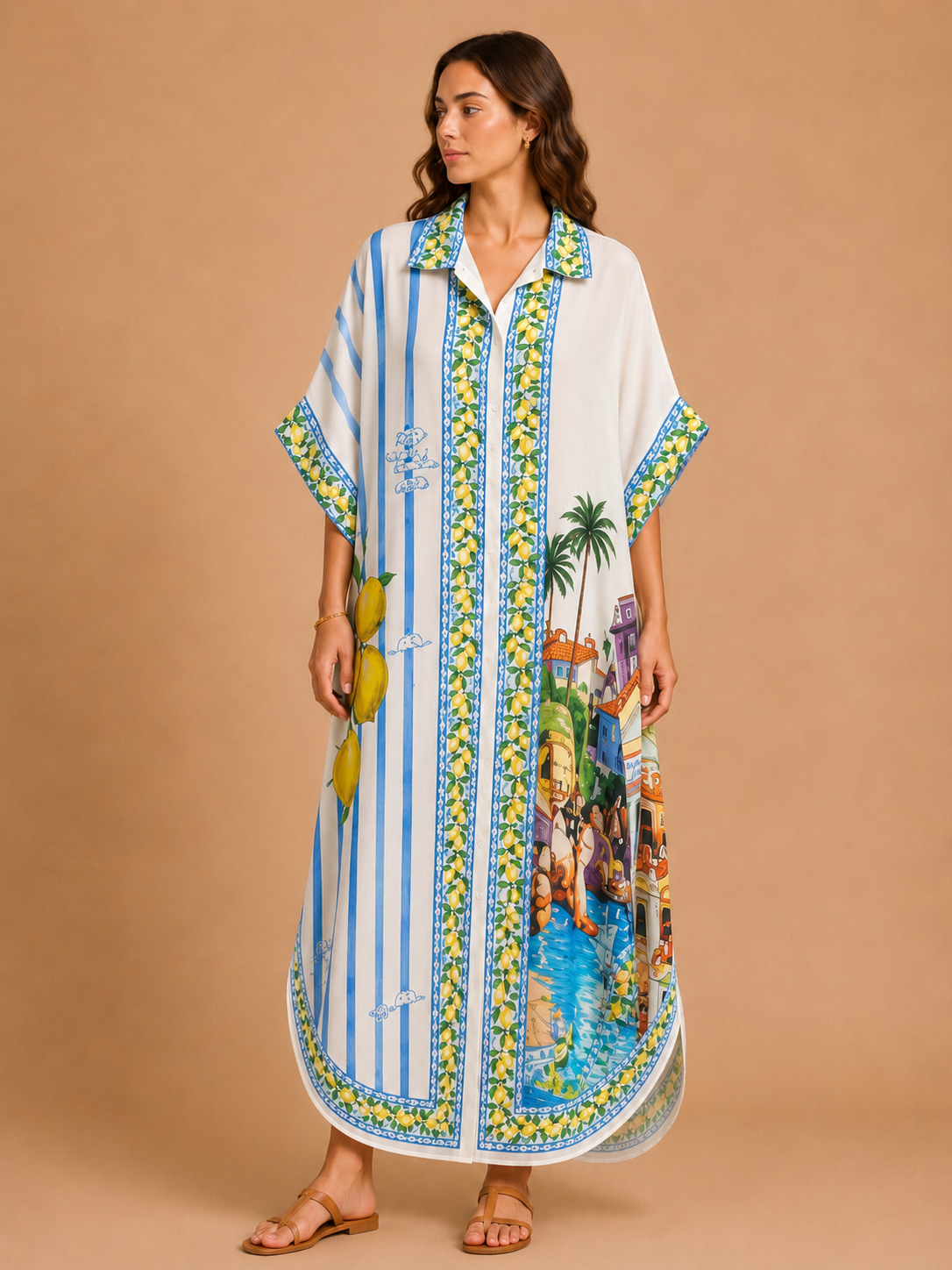 Robe chemise imprimée Méditerranée