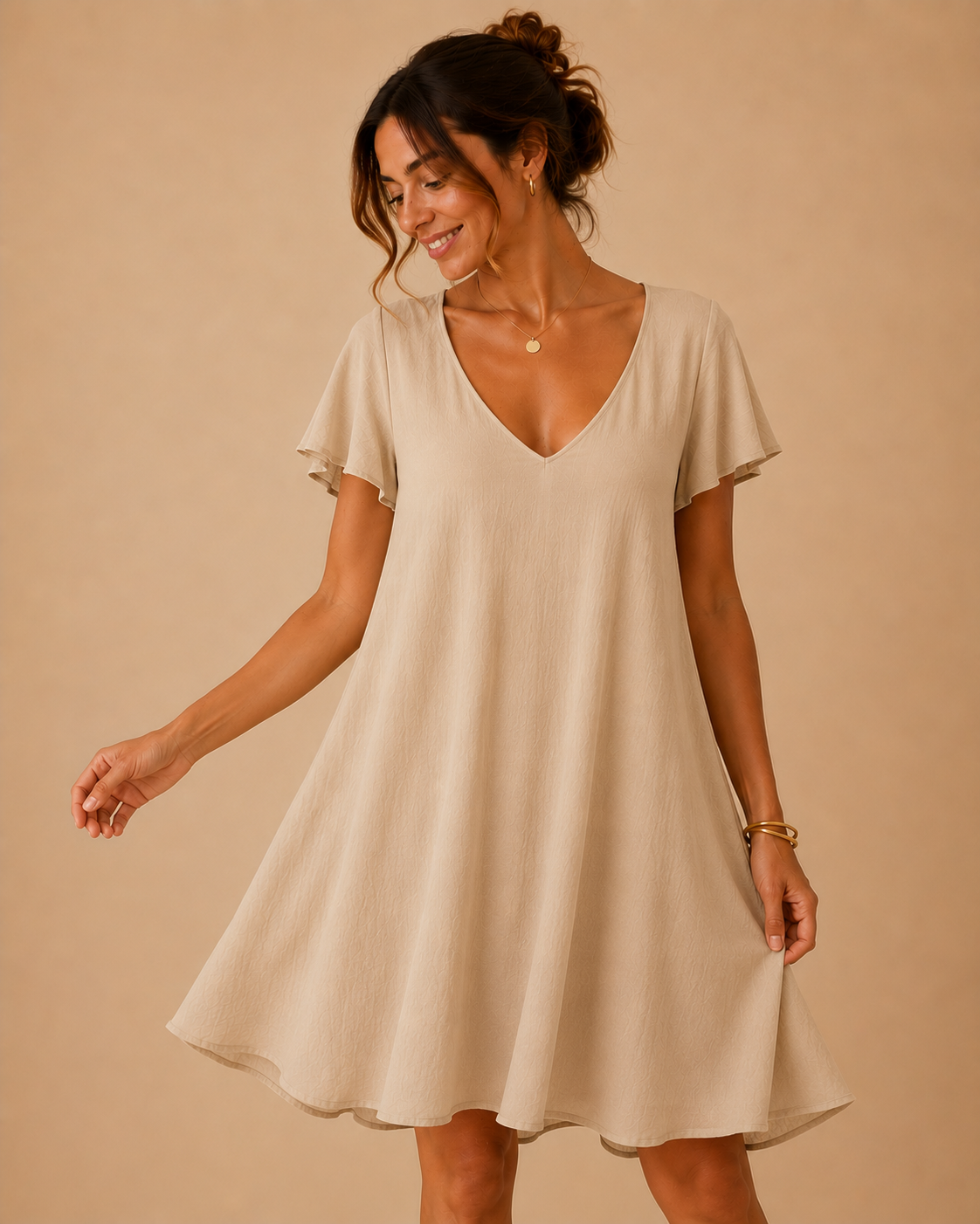 Robe manches courtes fluide évasée