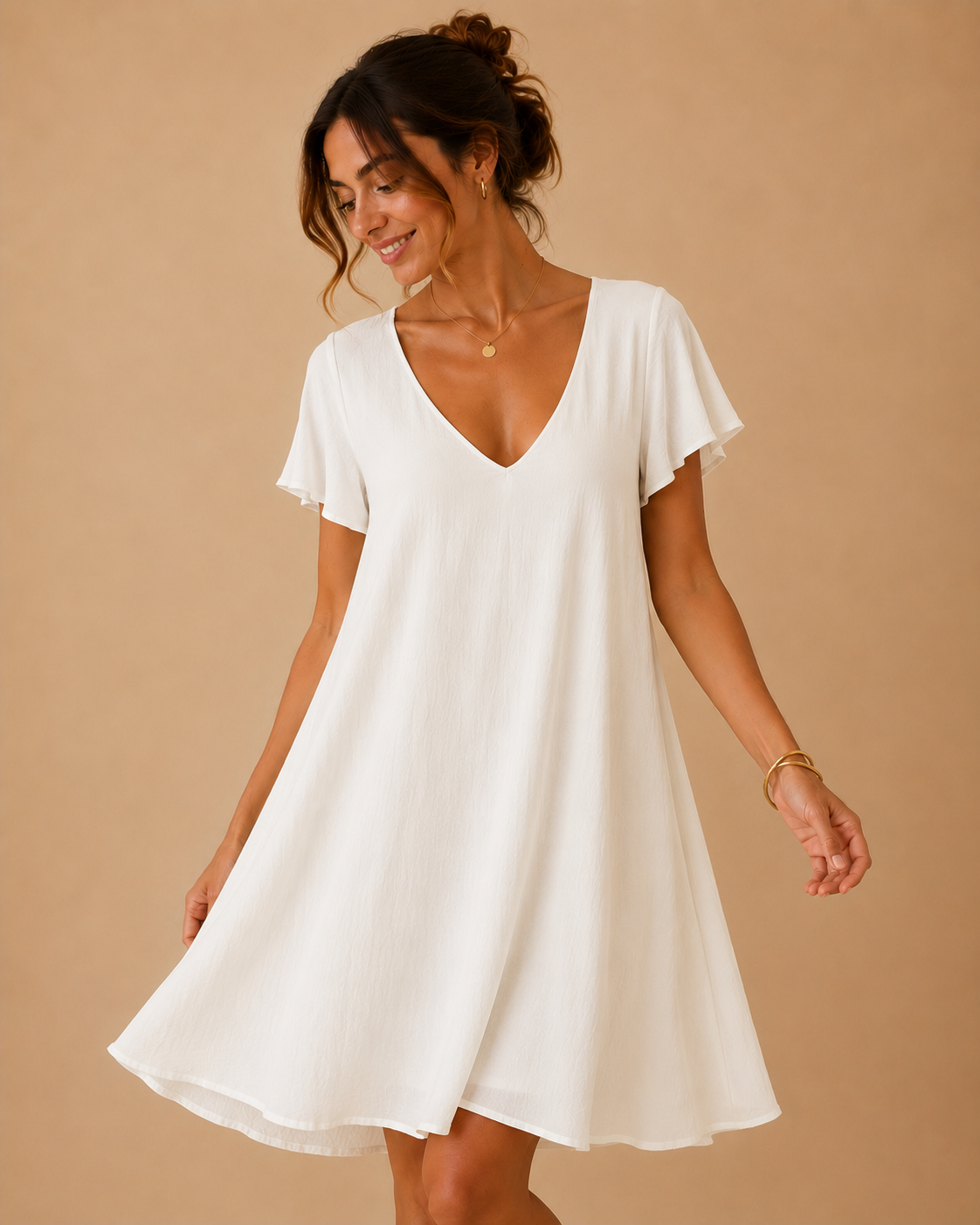 Robe manches courtes fluide évasée