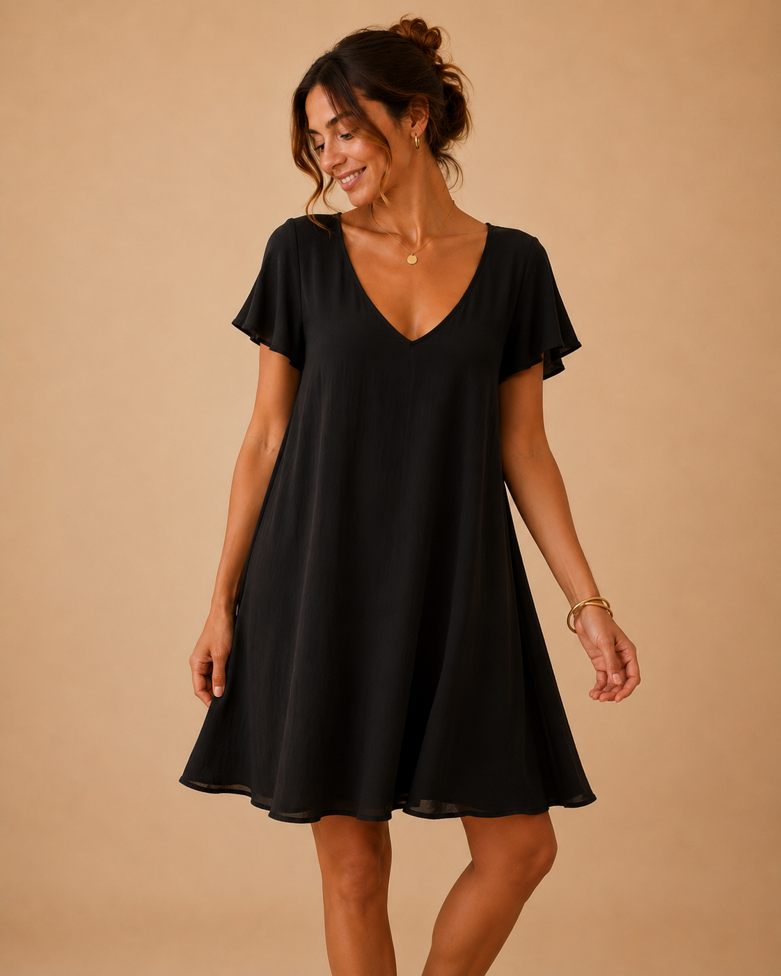 Robe manches courtes fluide évasée