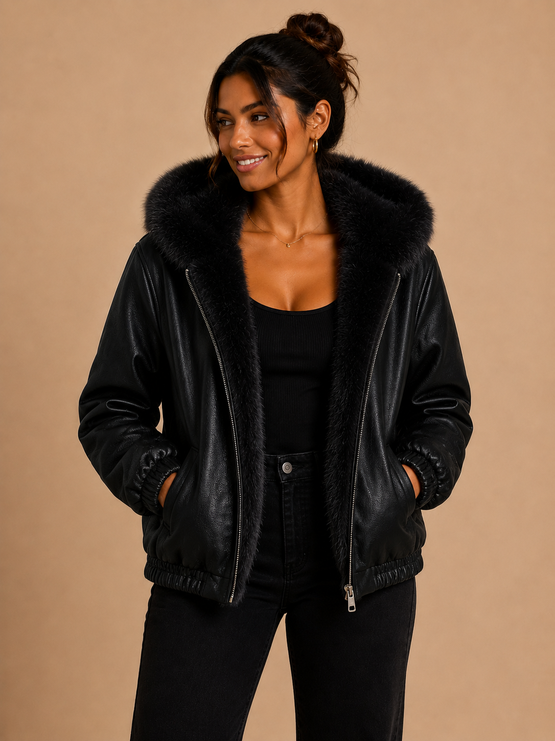 Blouson réversible similicuir & fausse fourrure