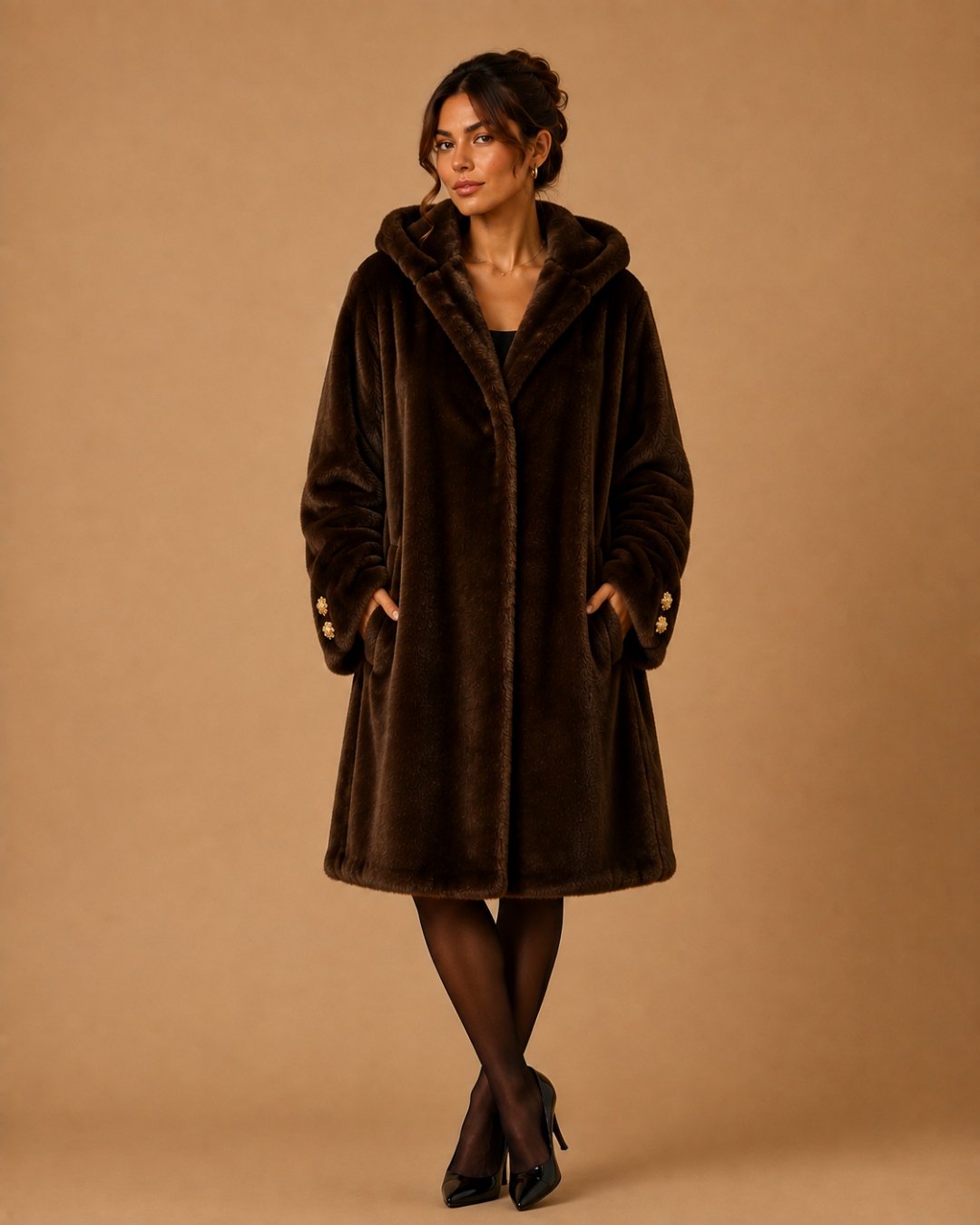 Manteau en fausse fourrure à détails bijoux