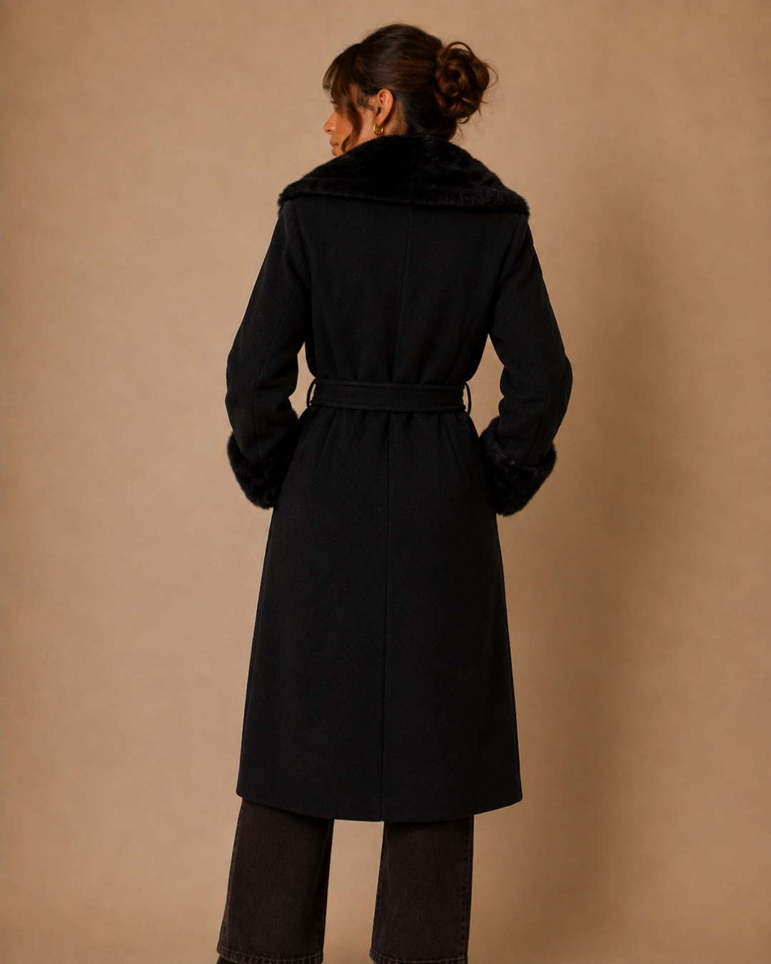 Manteau long col en fausse fourrure amovible