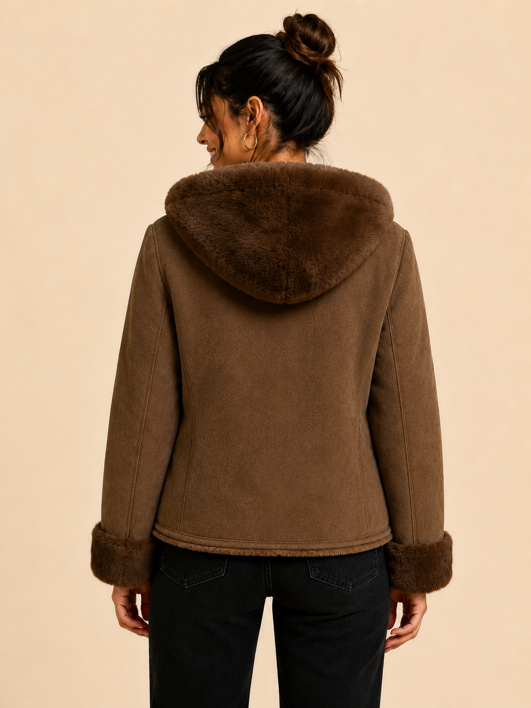 Veste réversible similicuir & fausse fourrure — Taupe