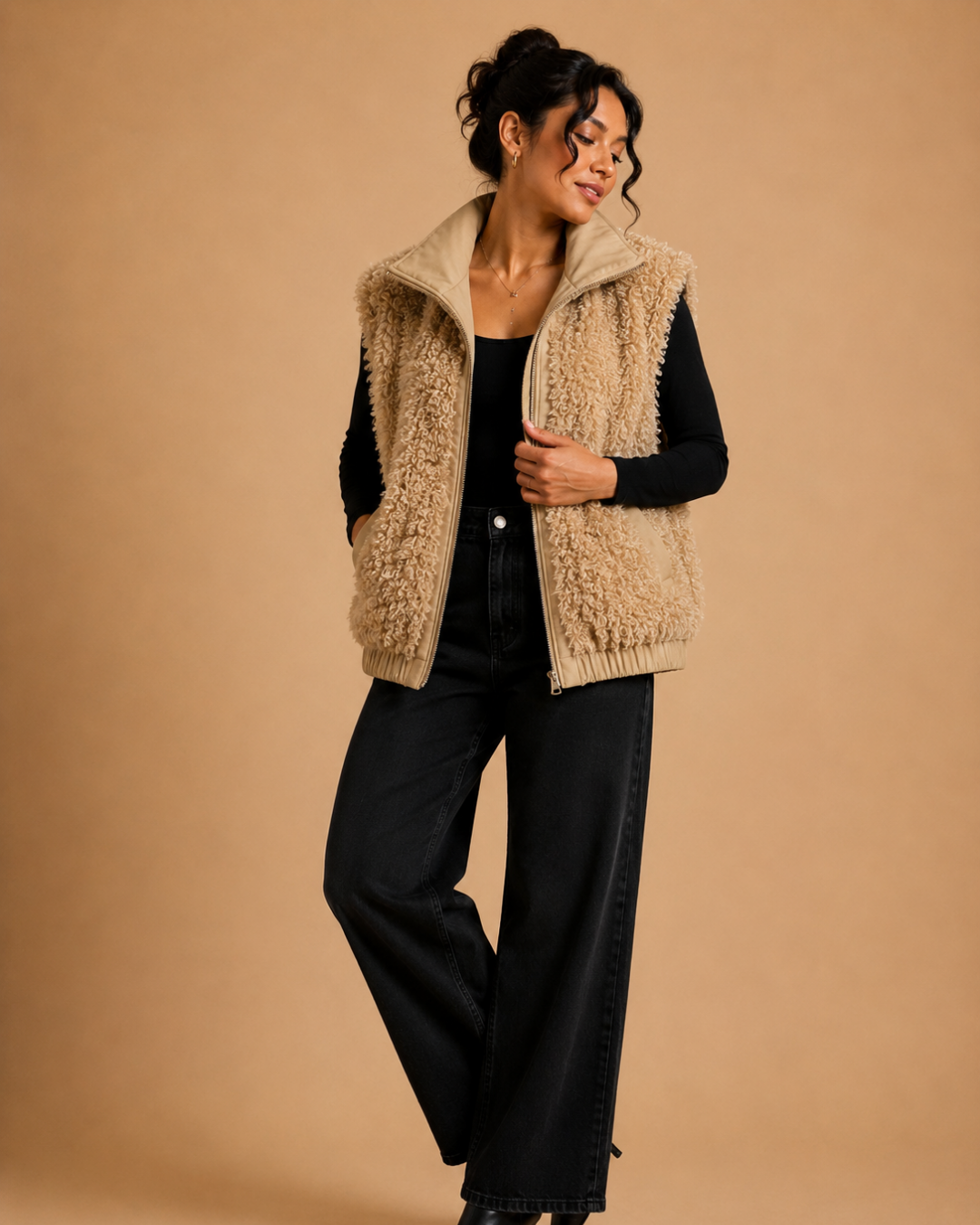 Veste sans manches fourrure agneau réversible