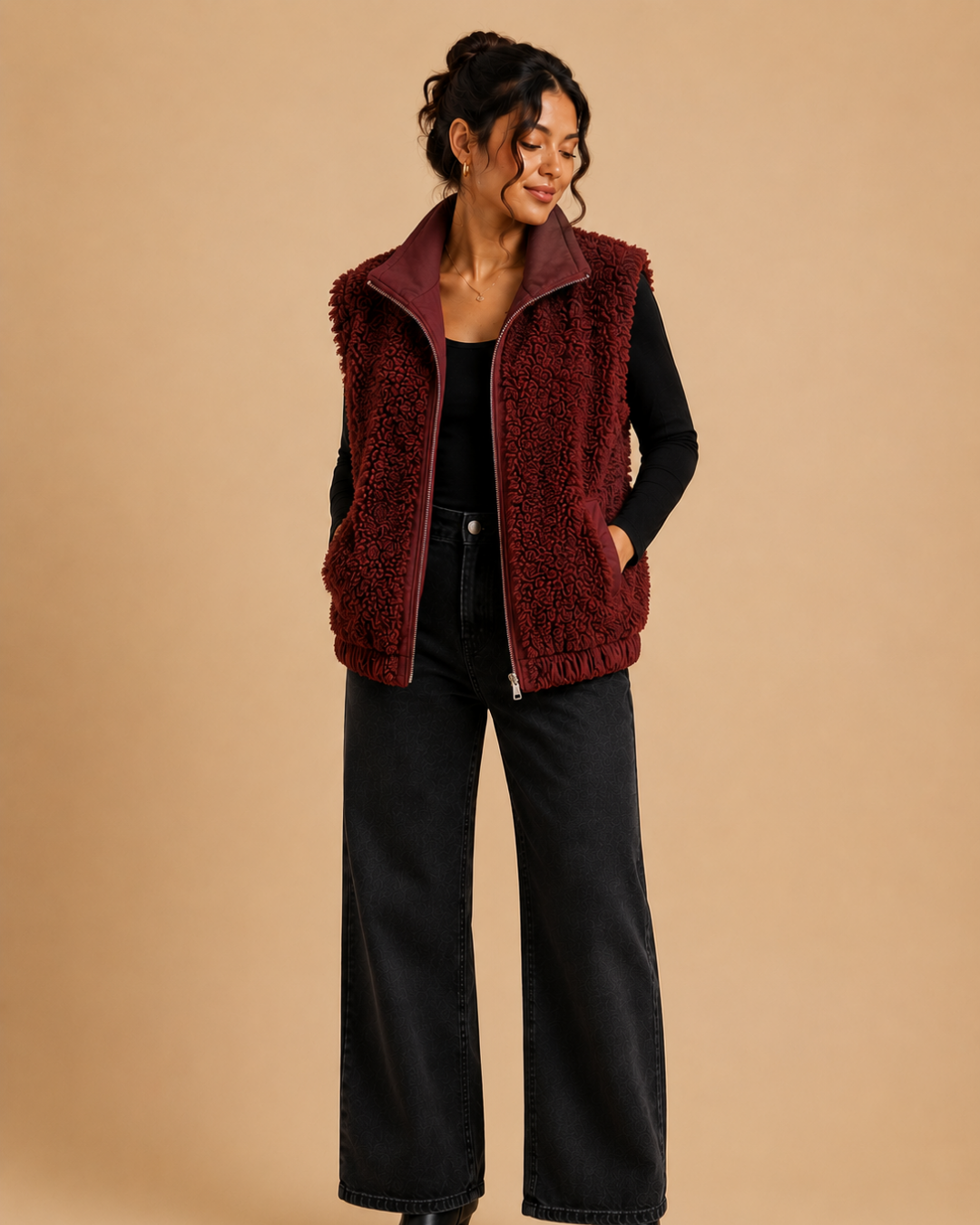 Veste sans manches fourrure agneau réversible
