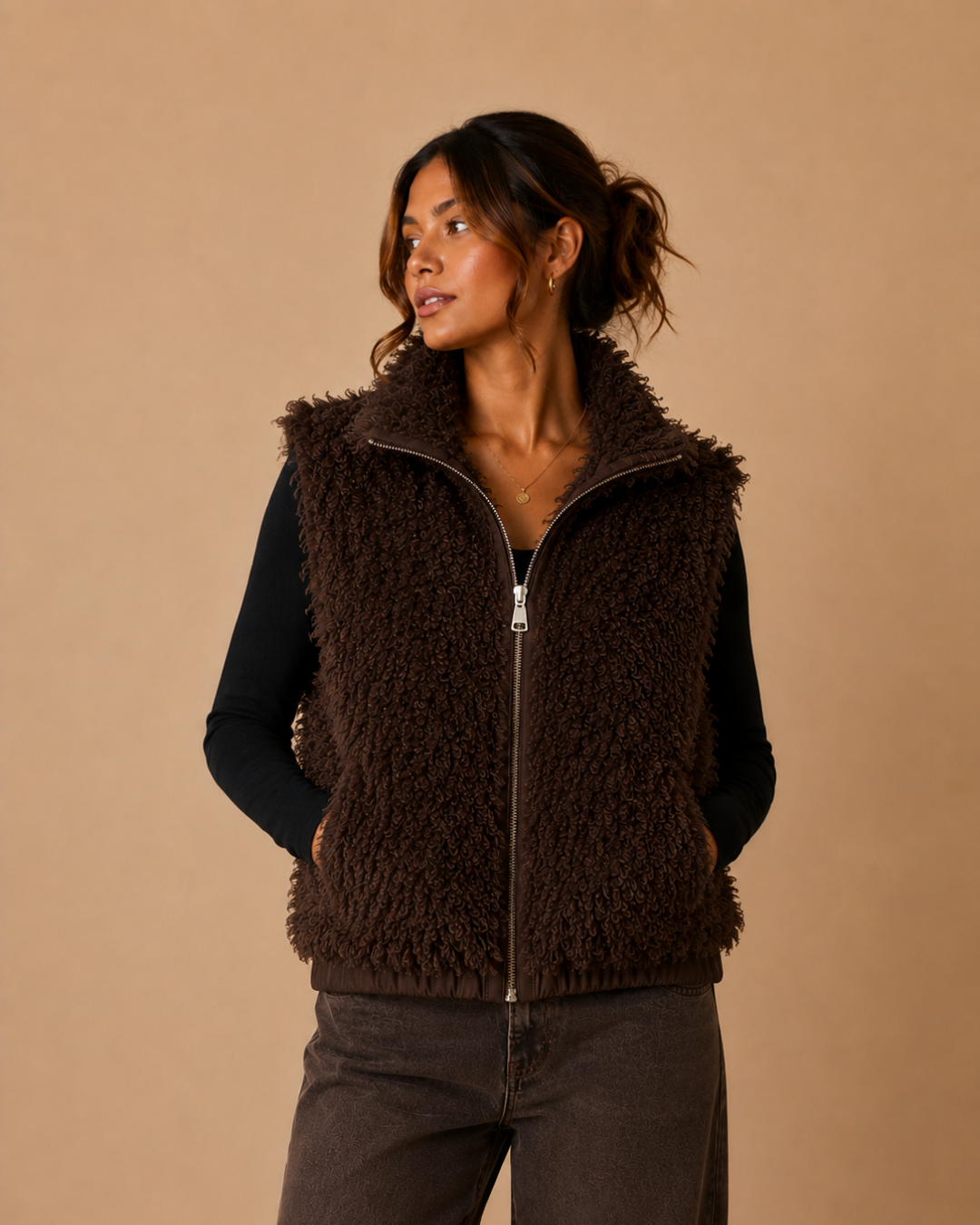 Veste sans manches fourrure agneau réversible