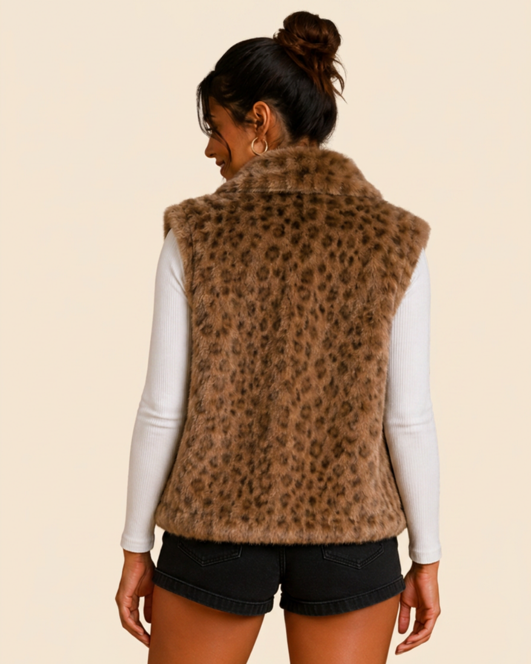 Veste sans manches fausse fourrure léopard