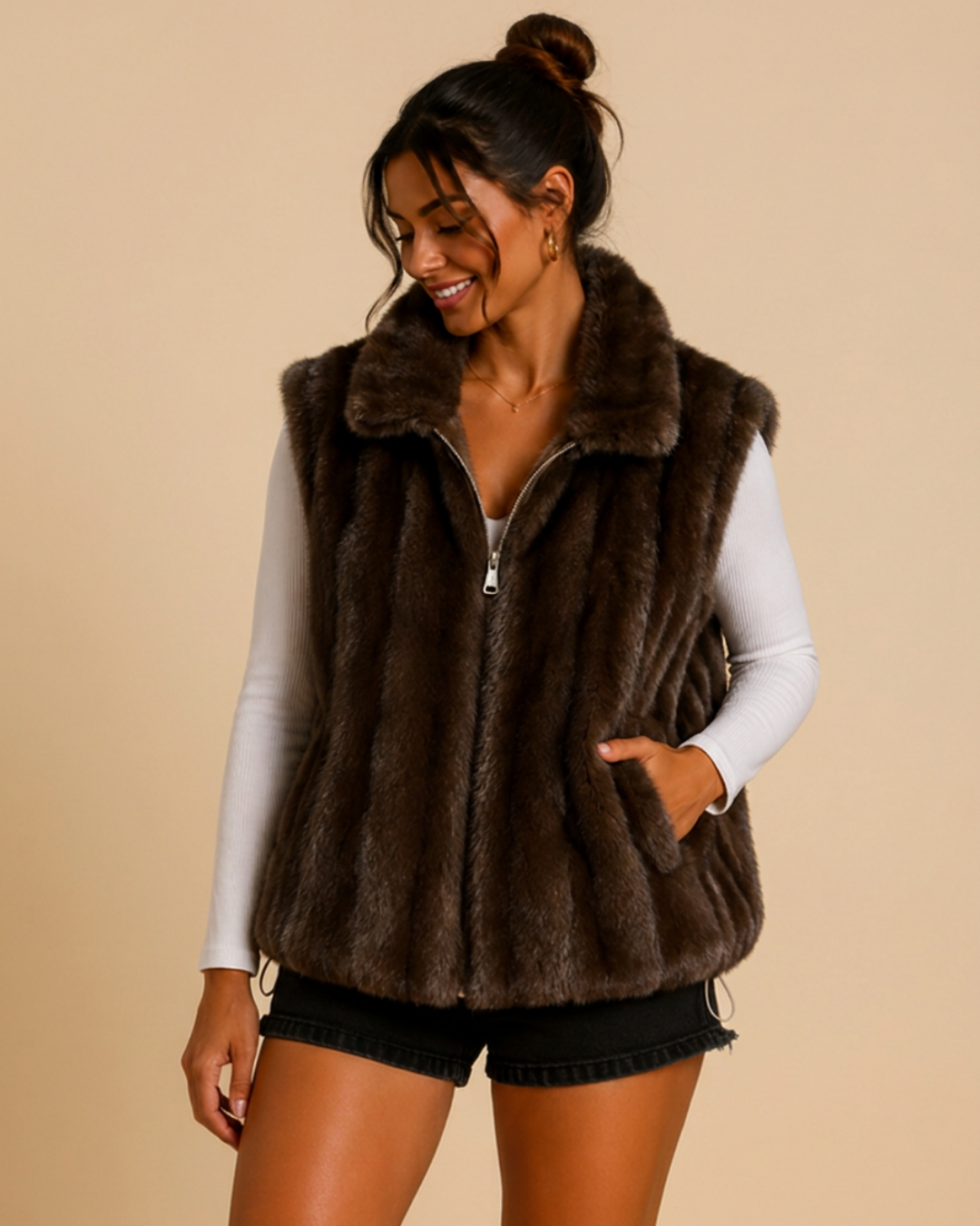 Veste sans manches en fausse fourrure texturée