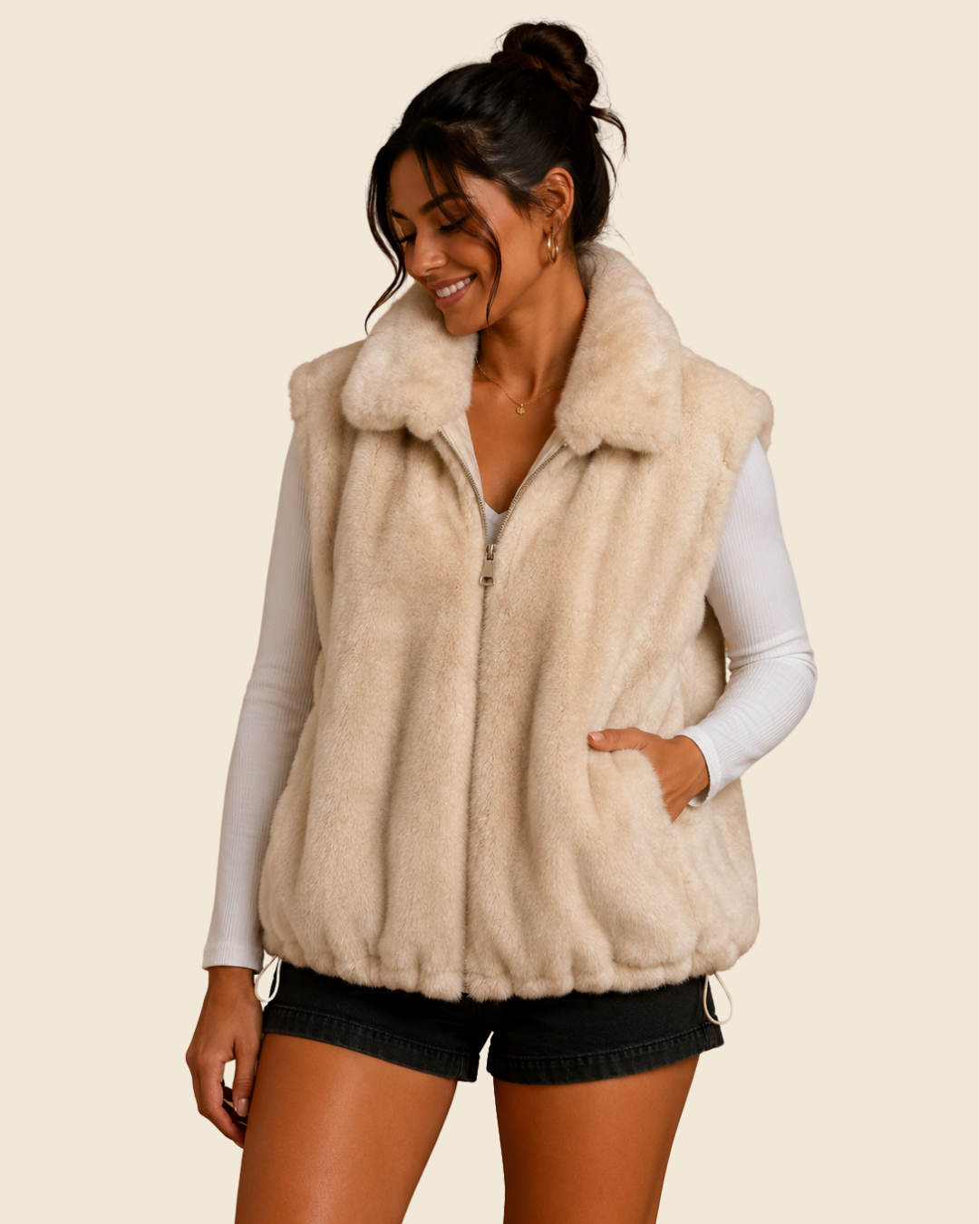 Veste sans manches en fausse fourrure texturée