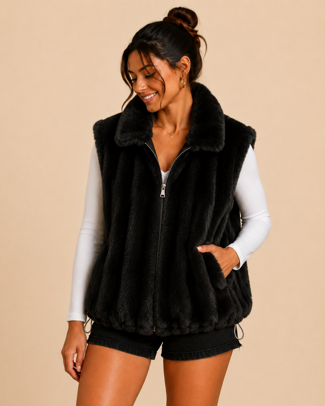 Veste sans manches en fausse fourrure texturée