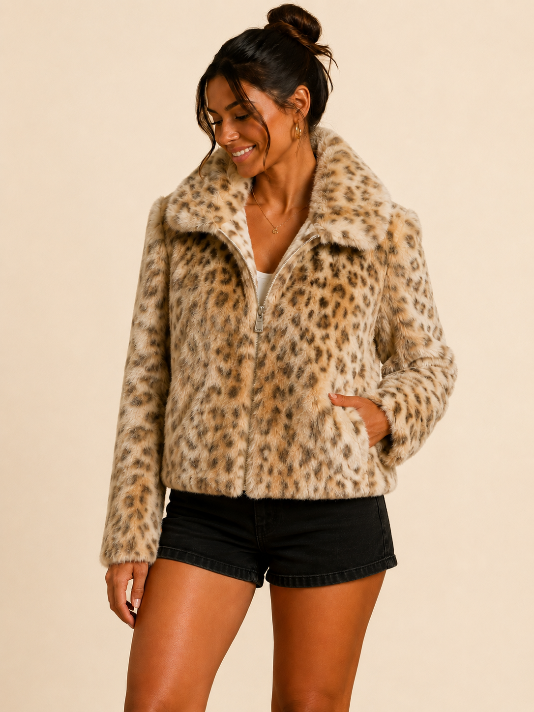 Veste en fausse fourrure léopard