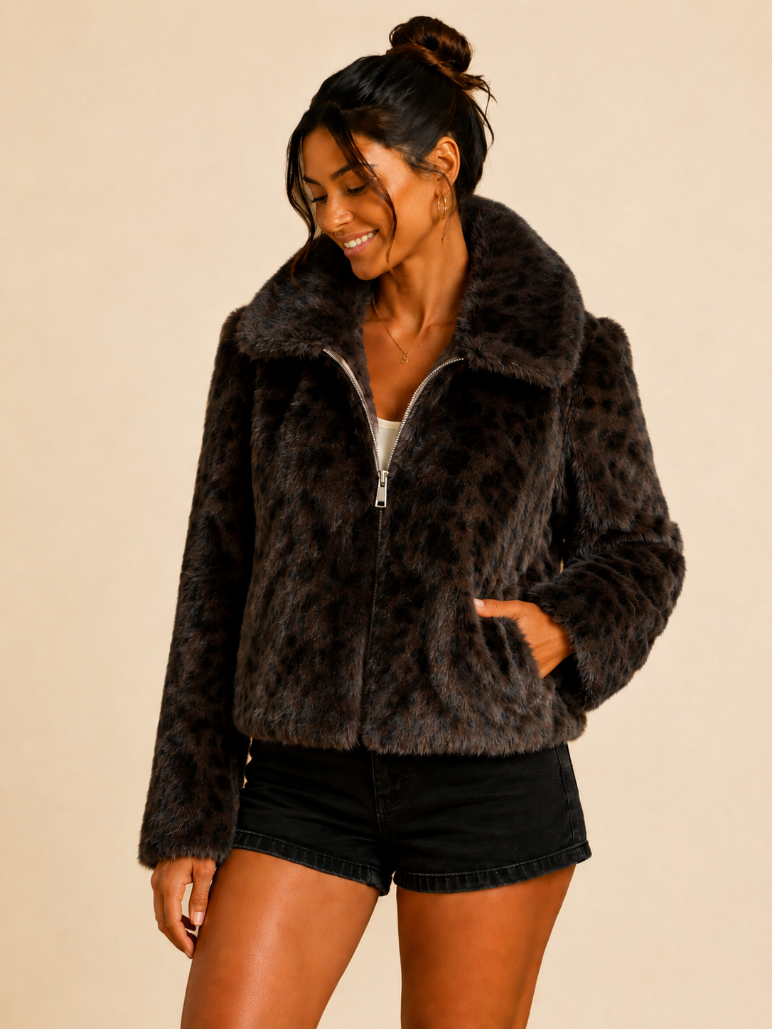 Veste en fausse fourrure léopard