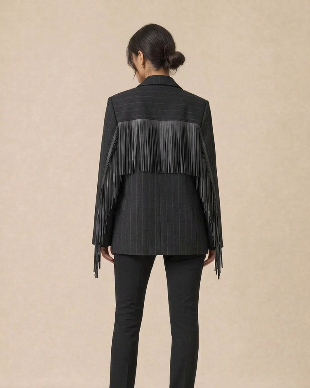 Veste blazer à franges anthracite, de dos