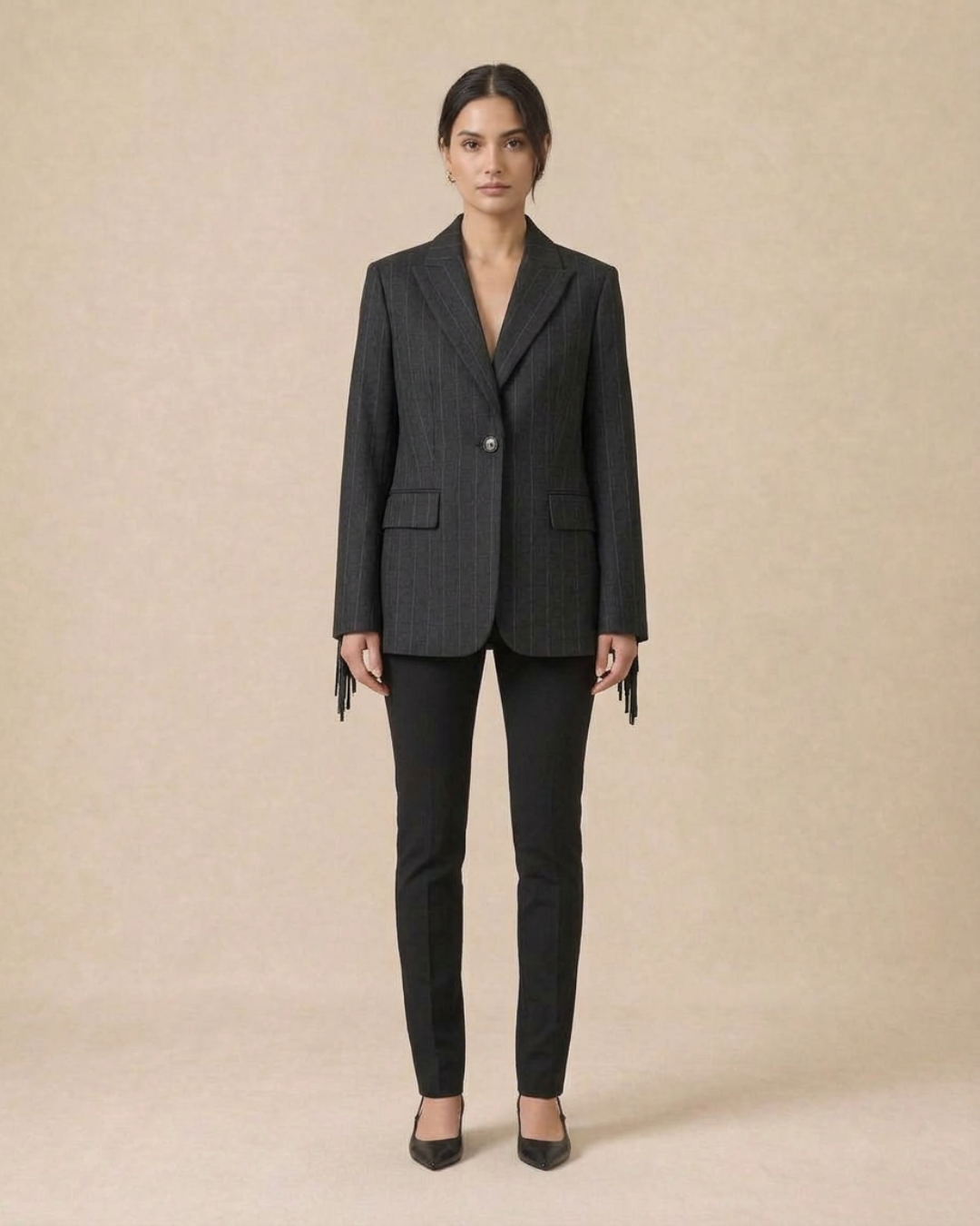 Veste blazer à franges anthracite, de face