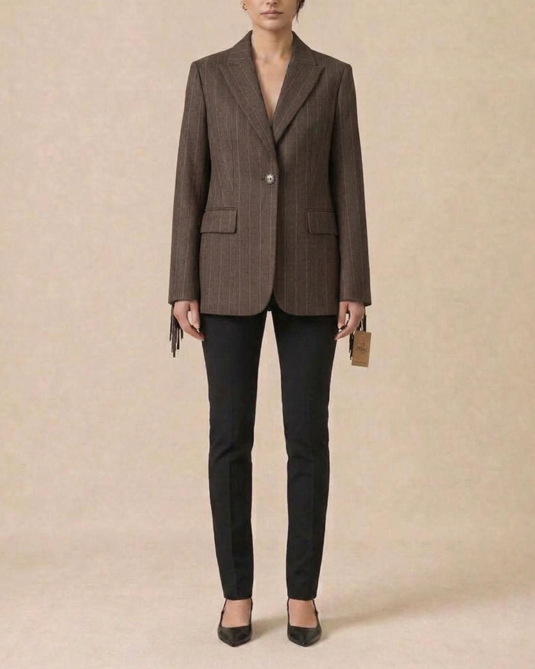 Veste blazer à franges chocolat, de face