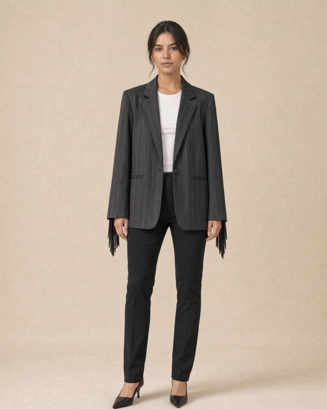 Veste blazer à franges gris, de face