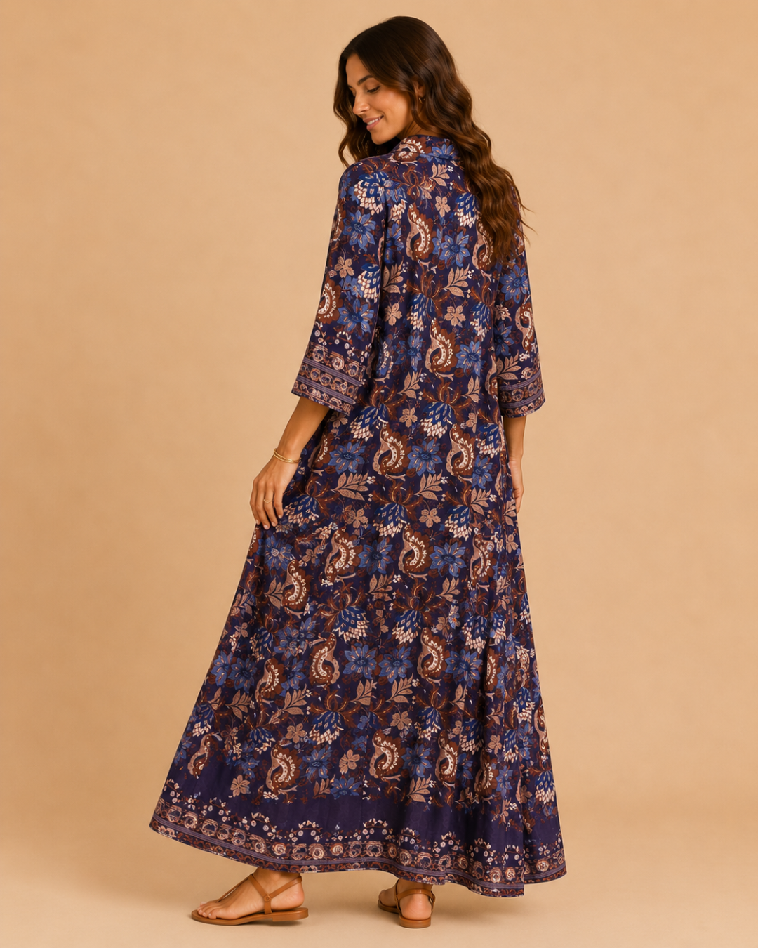Robe maxi imprimée à boutons