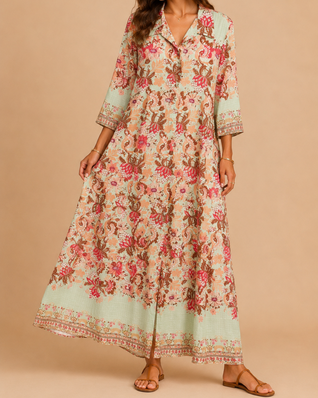 Robe maxi imprimée à boutons