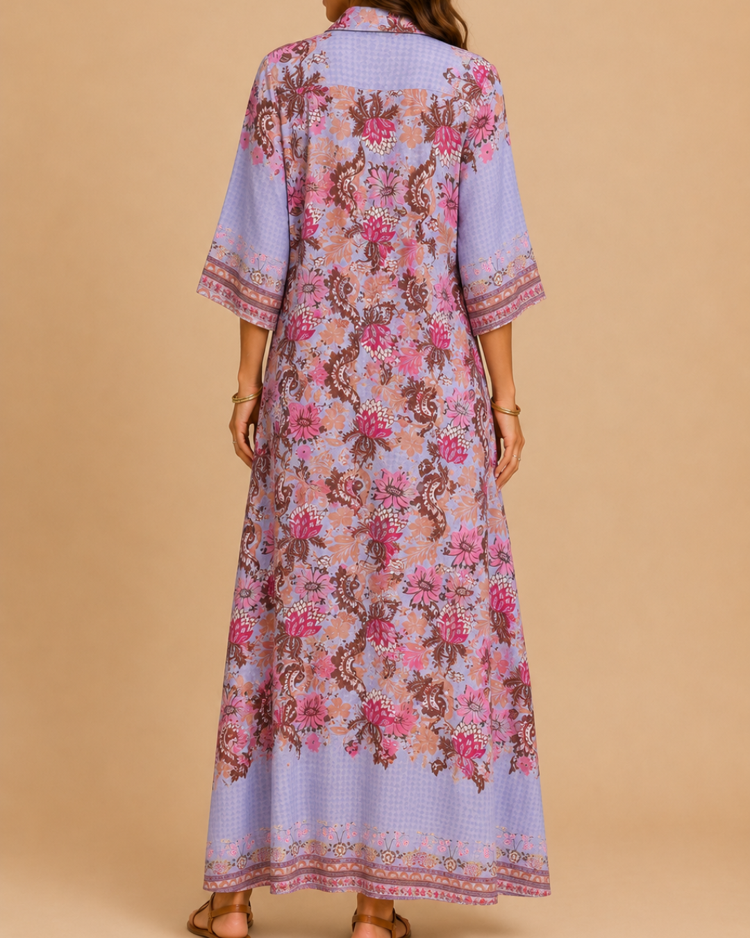 Robe maxi imprimée à boutons
