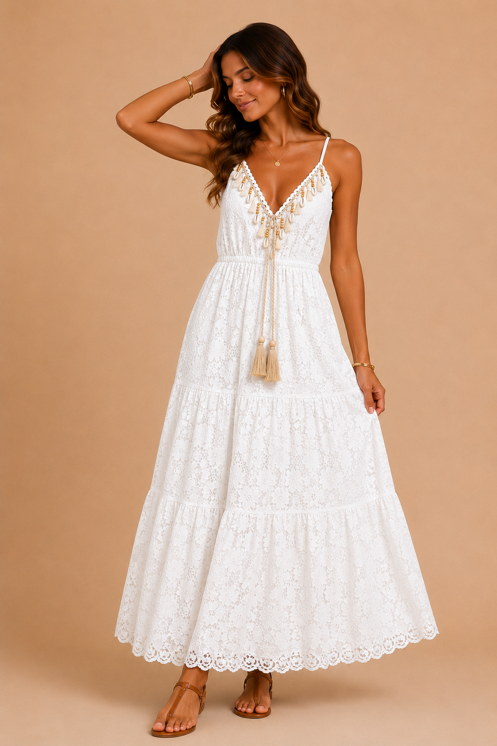 Robe longue en dentelle