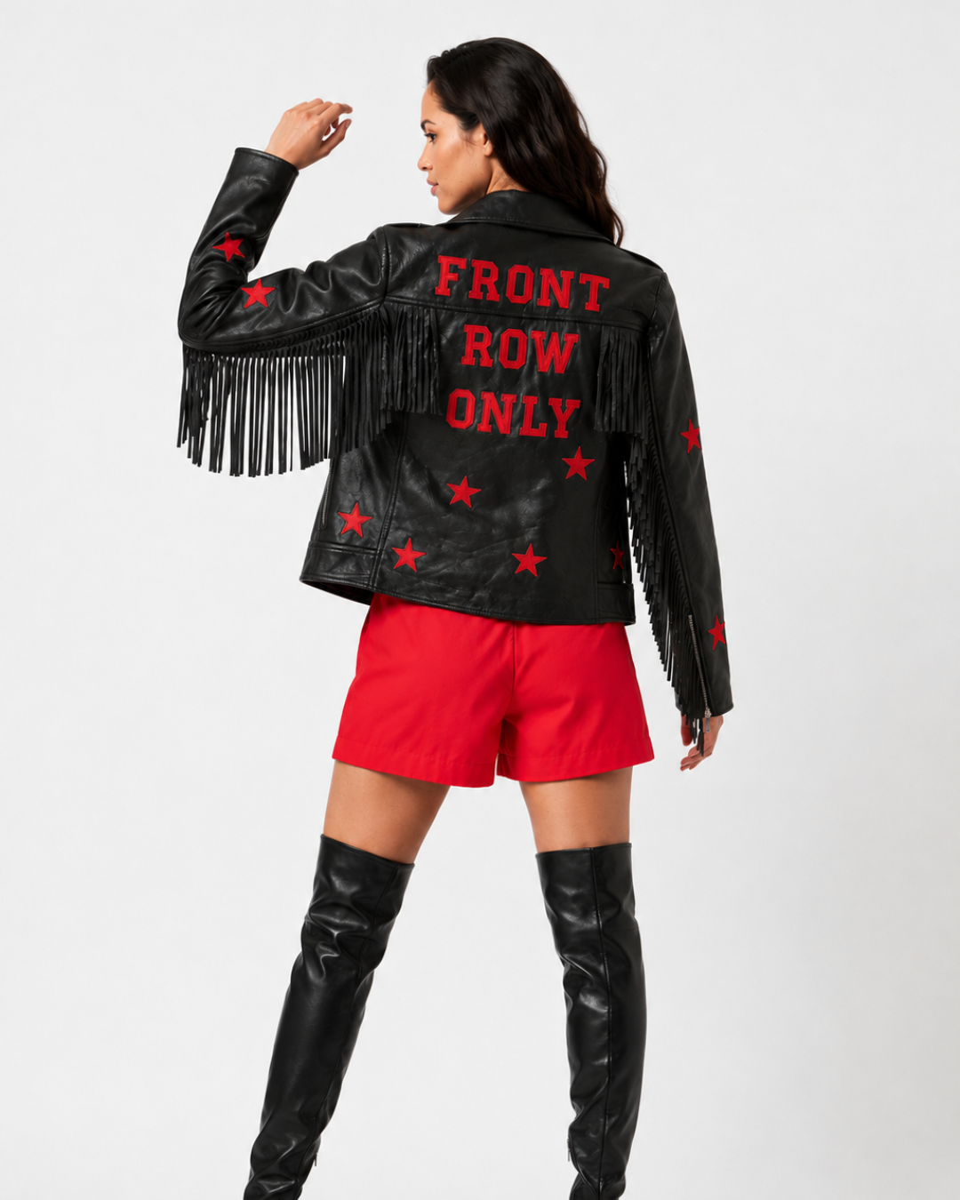 Veste en similicuir à franges