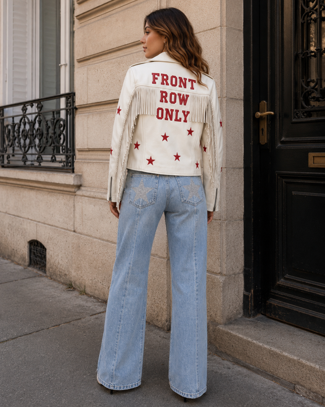 Veste en similicuir à franges