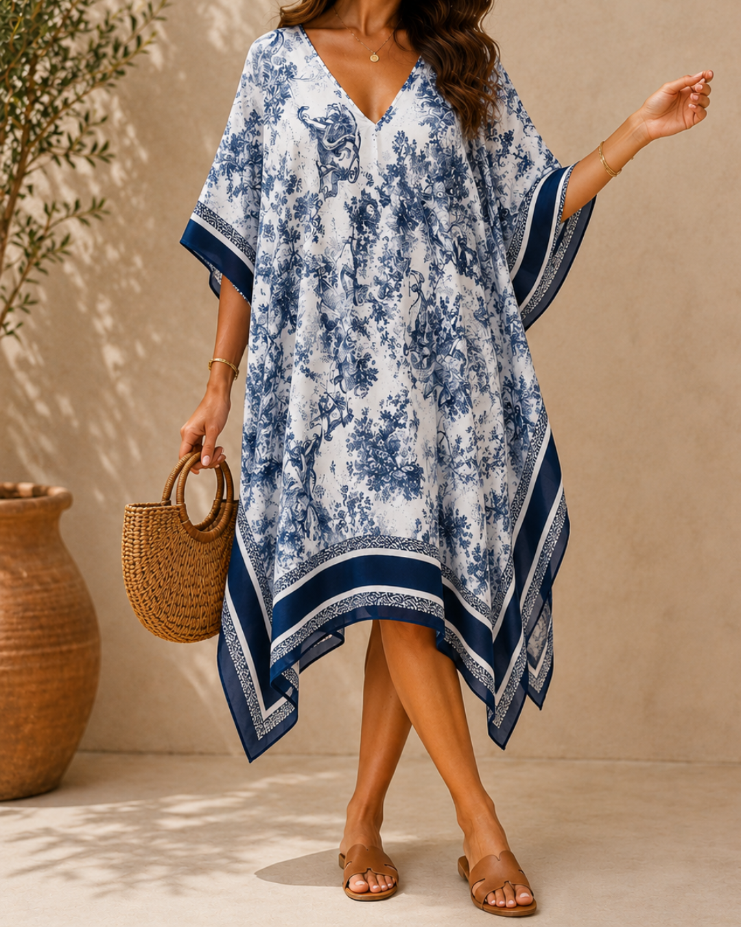 Kaftan Toile de jouy marine