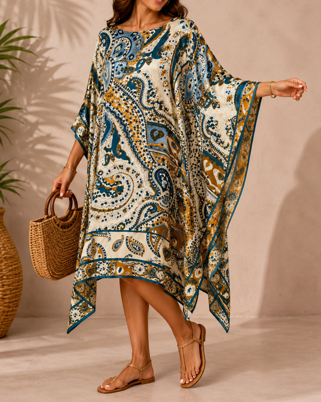 Kaftan bandana bleu ecru