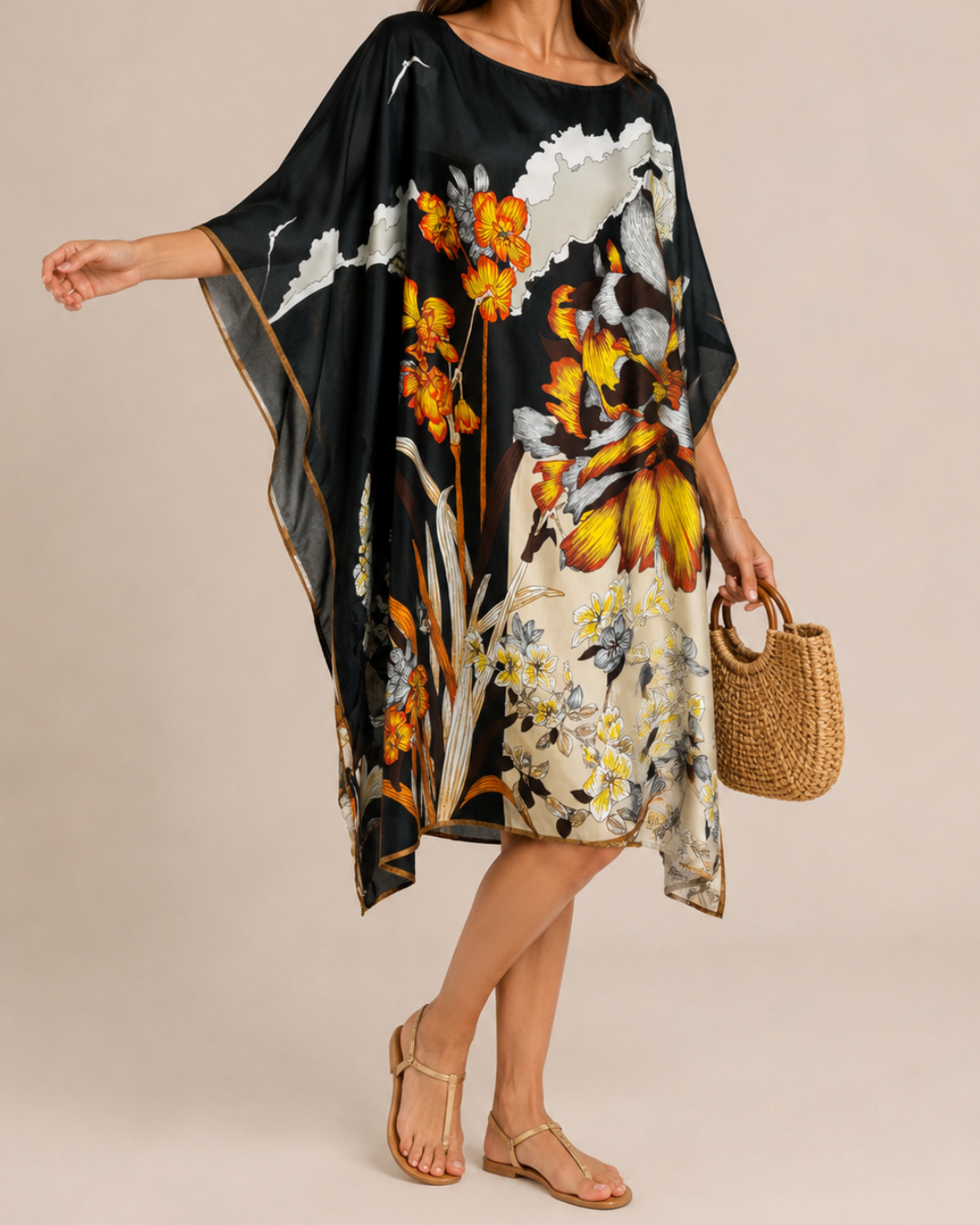 Kaftan floral noir