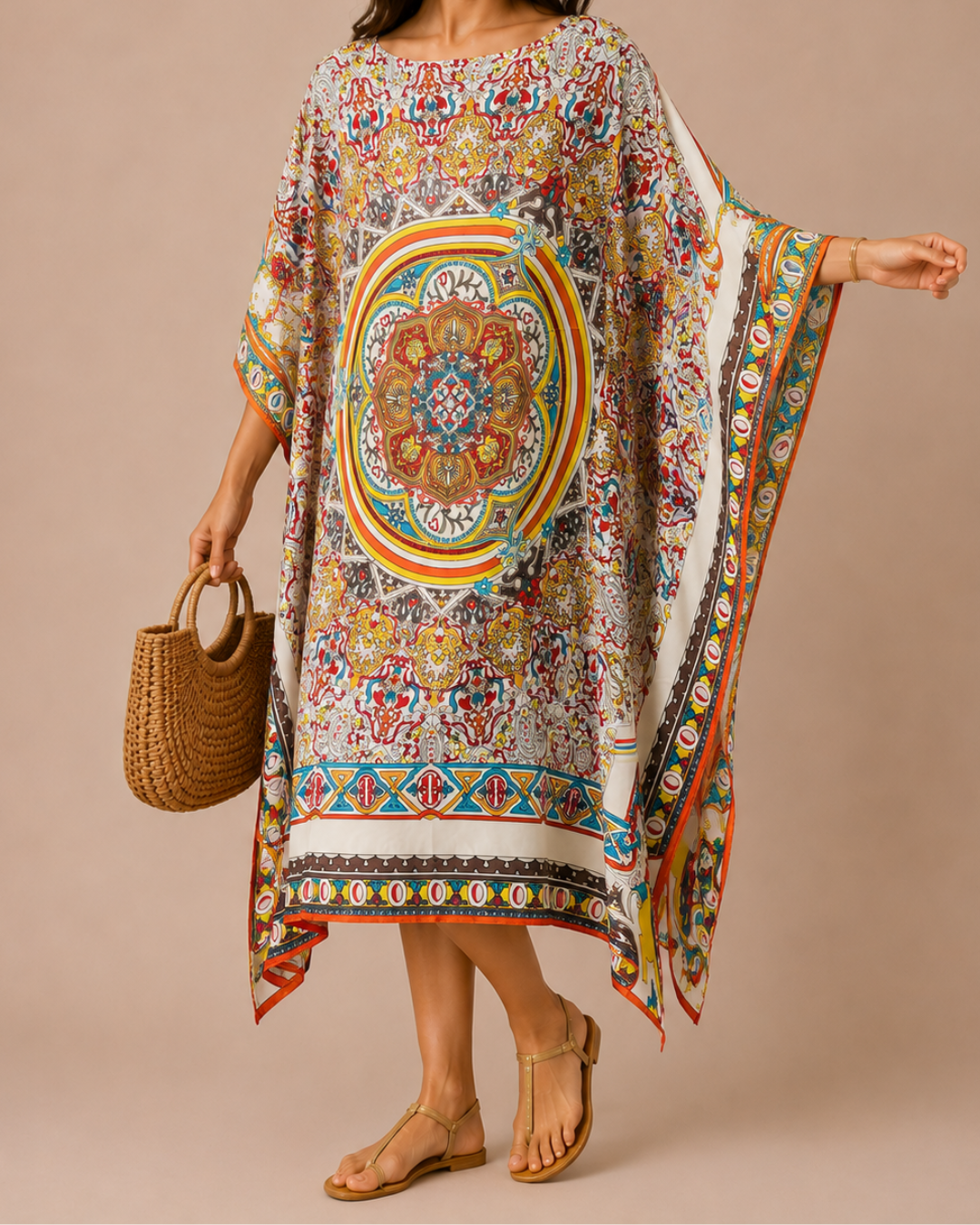 Kaftan mandala orange ecru