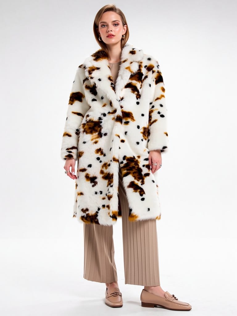 Manteau en fourrure tacheté de face