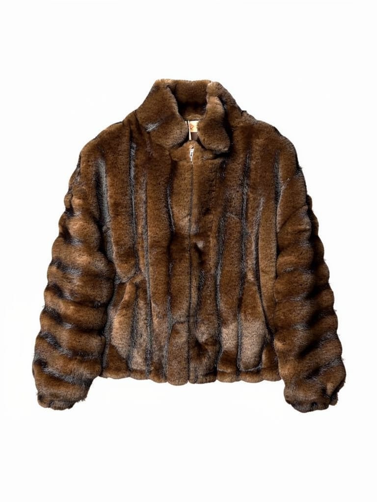 Veste courte en fourrure texturée couleur café