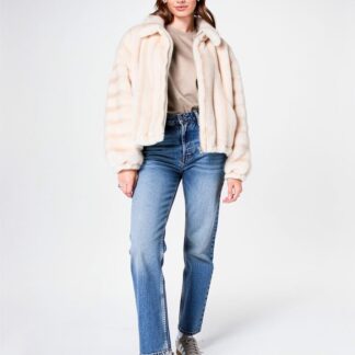 Veste en fourrure à zip écru