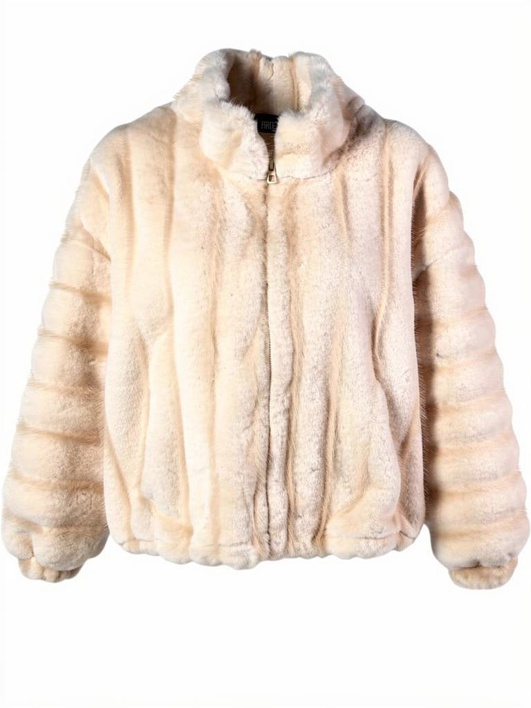 Veste courte en fourrure écru texturée